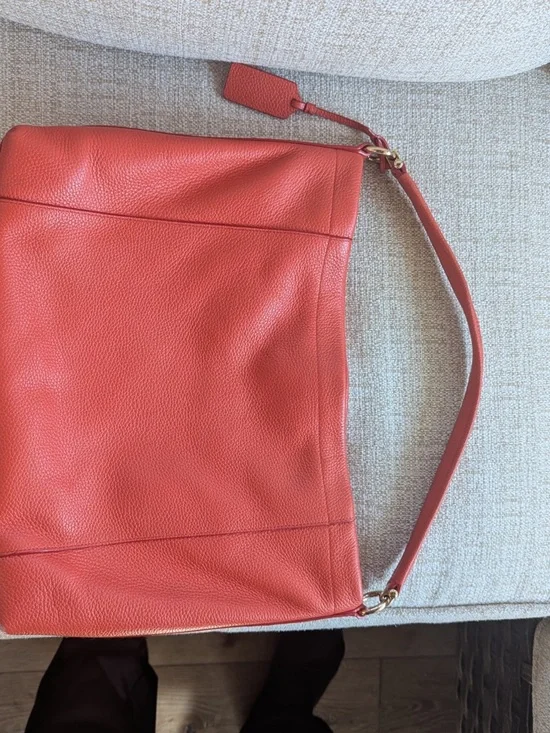 Coach Coral-Red Pebbled Leather Shoulder Hobo - Picture 5 of 8